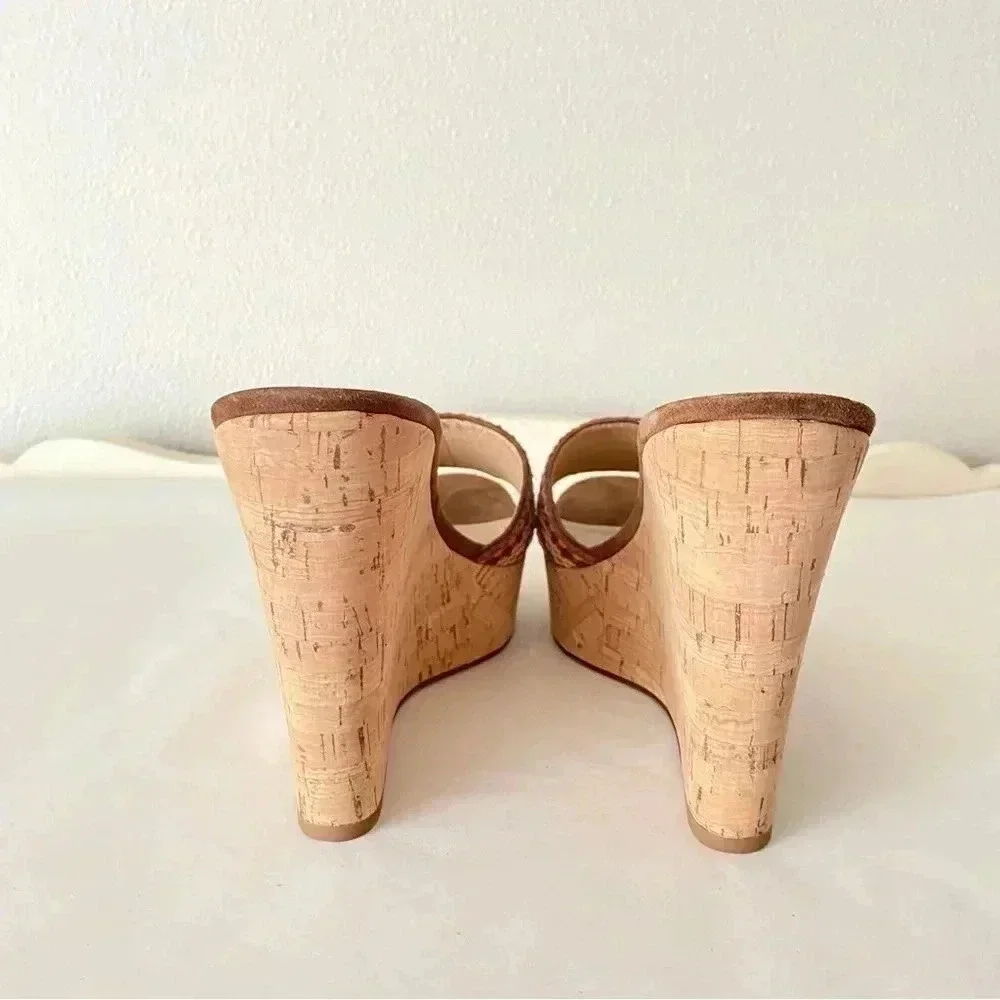 New W/ Box Veronica Beard Dali Multi Woven Raffia Leather Cork Wedge Sandal 9
